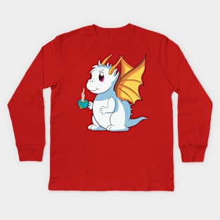 Cute Dragon with Cup of Tea Kids Long Sleeve T-Shirt